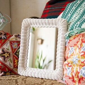 Vintage Wicker Rectangle Mirror *Marks on Glass*